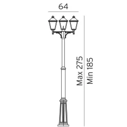 London 483 lyktestolpe 185-275 cm 3 lyktehoder - Svart