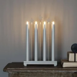 Adventsstake med stjerner - Lys grå