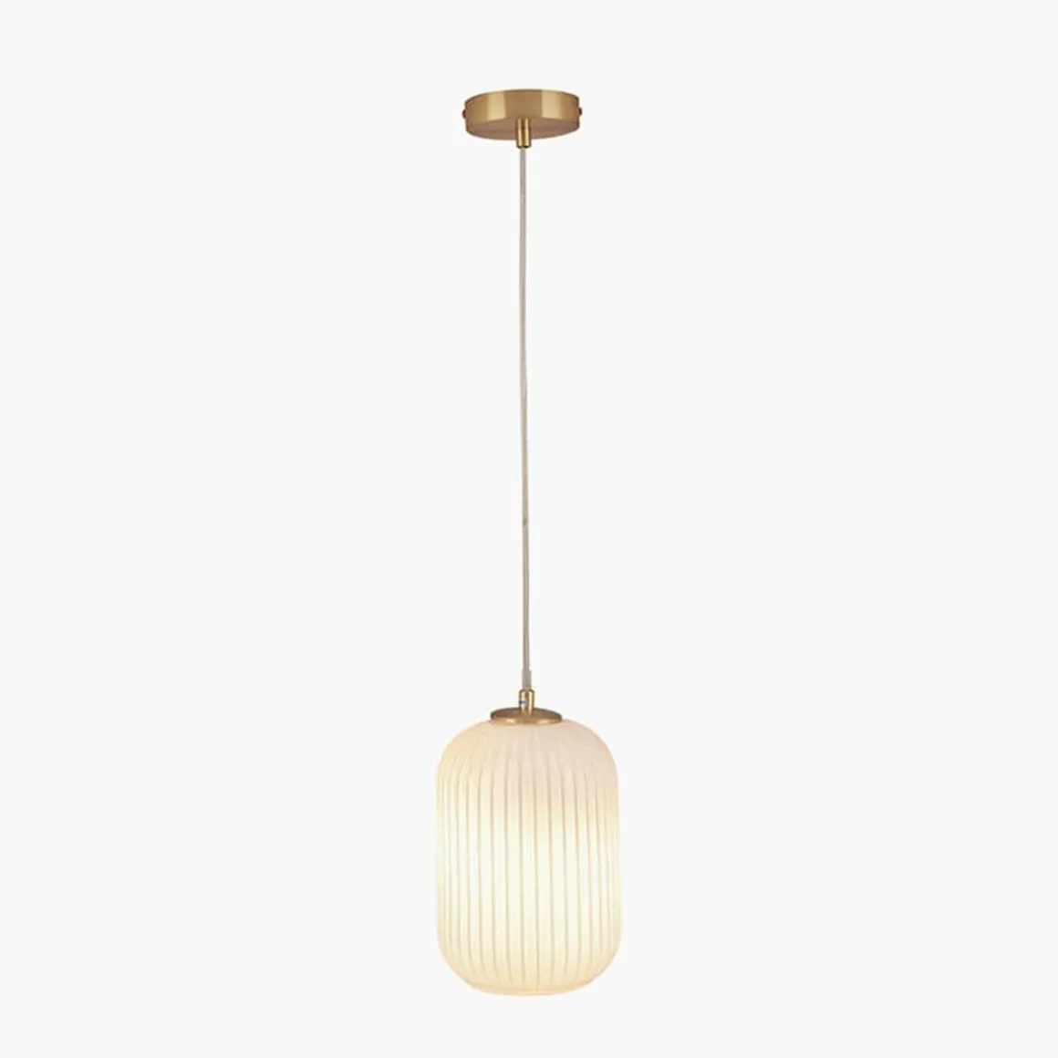 Alessia takpendel 15 cm ribbet glass - Opal/Messingfarget
