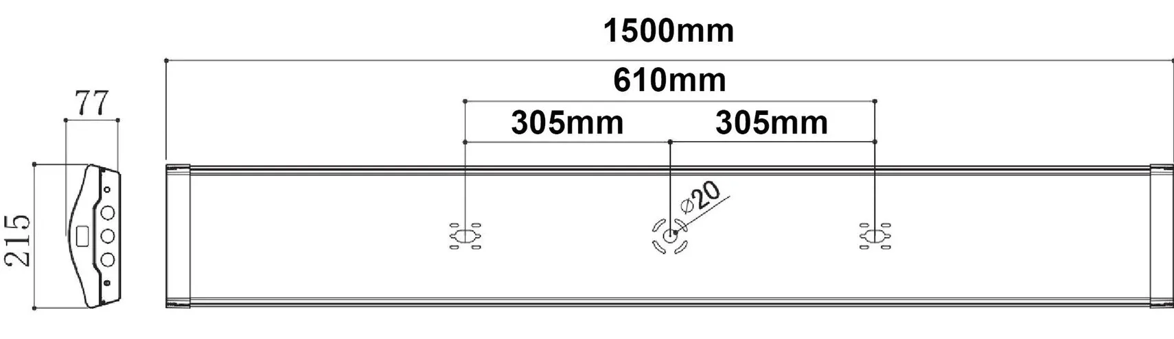 Arco takarmatur 150 cm tri-color CS 50W 3000/4000/5000K IP20 - Hvit