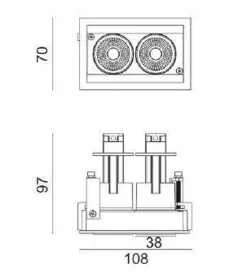 Aria mini flex K2 downlight justerbar 2x5W 2700K RA90 Dimbar - Hvit