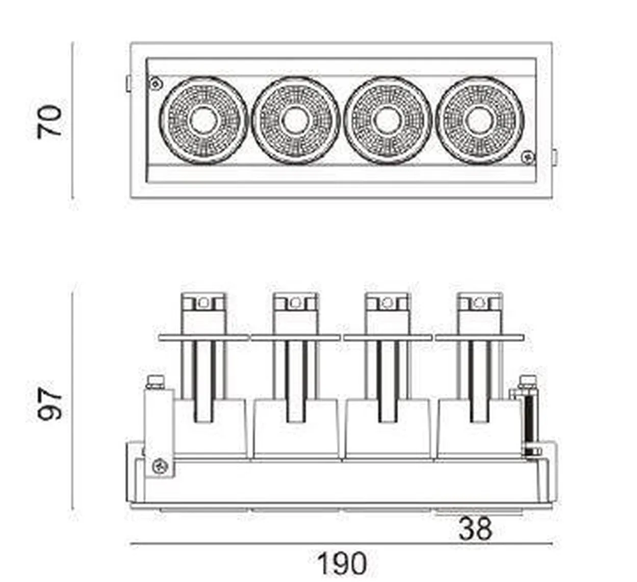 Aria mini flex K4 downlight justerbar 4x5W 3000K RA90 Dimbar - Svart