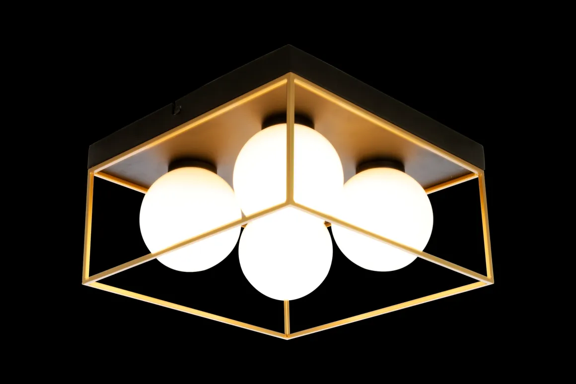 Astro taklampe 28x28 - Svart/opal/gullfarget