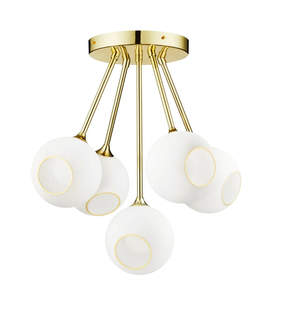 Ballroom Molecule taklampe - messing base/hvitt glass