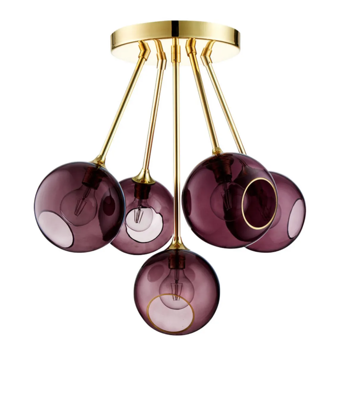 Ballroom Molecule taklampe - messing base/lilla glass