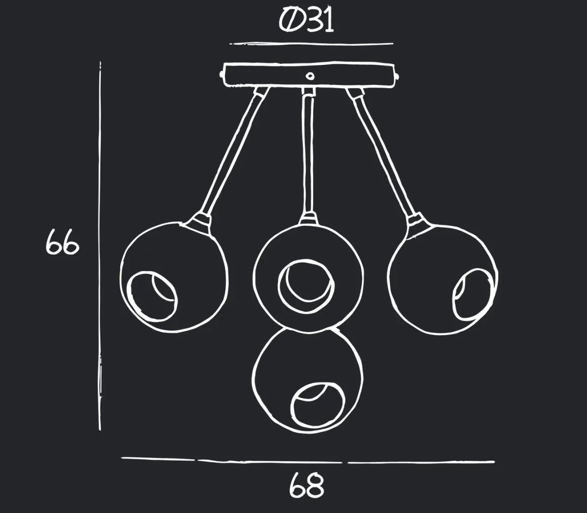 Ballroom Molecule taklampe - messing base/oransje glass
