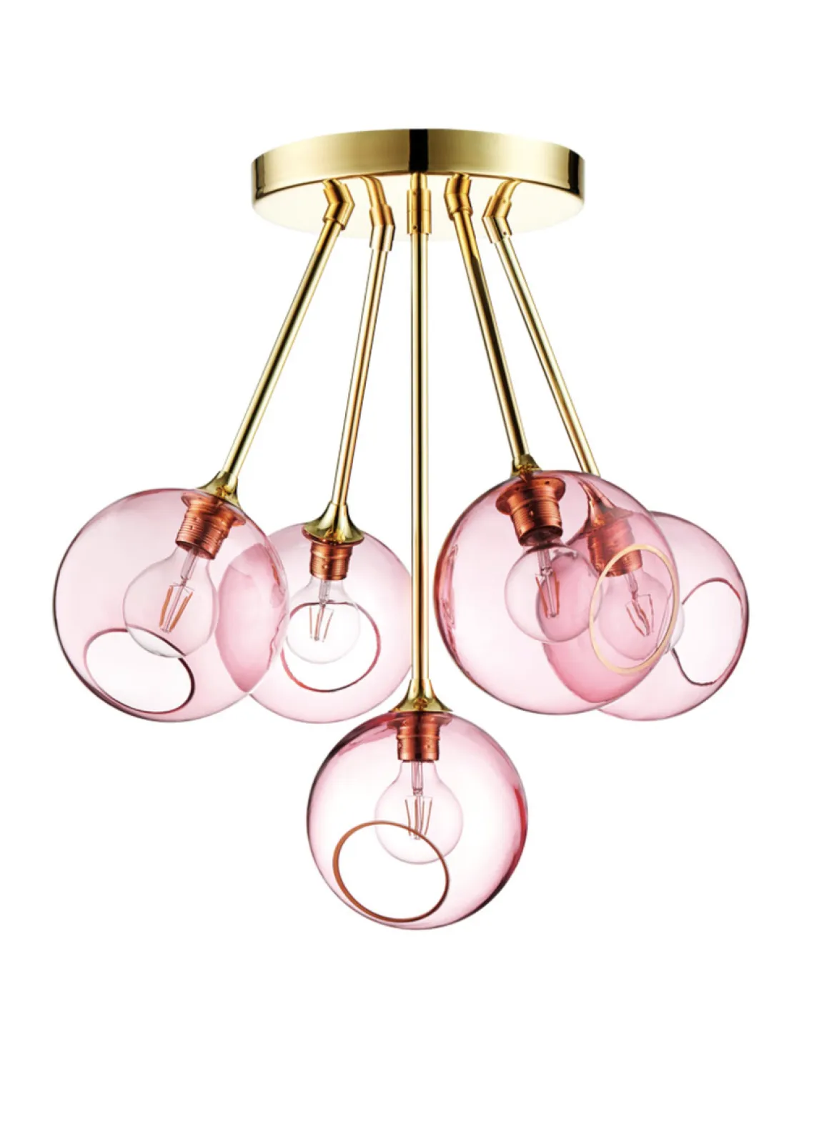 Ballroom Molecule taklampe - messing base/rosa glass