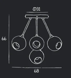 Ballroom Molecule taklampe - messing base/rosa glass