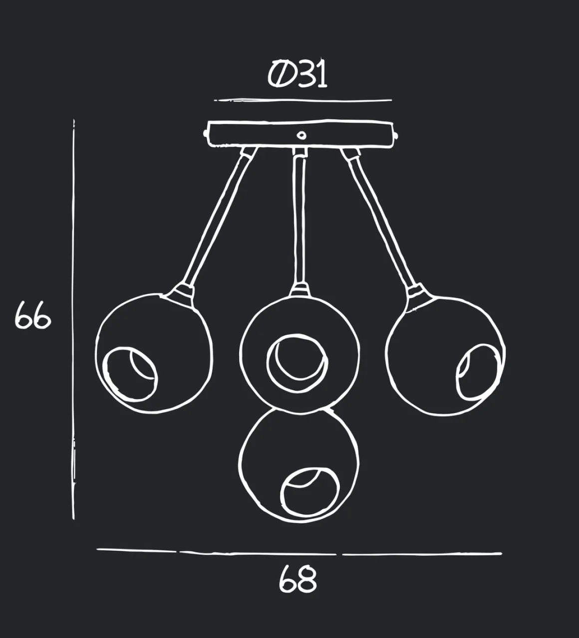 Ballroom Molecule taklampe - messing base/rosa glass