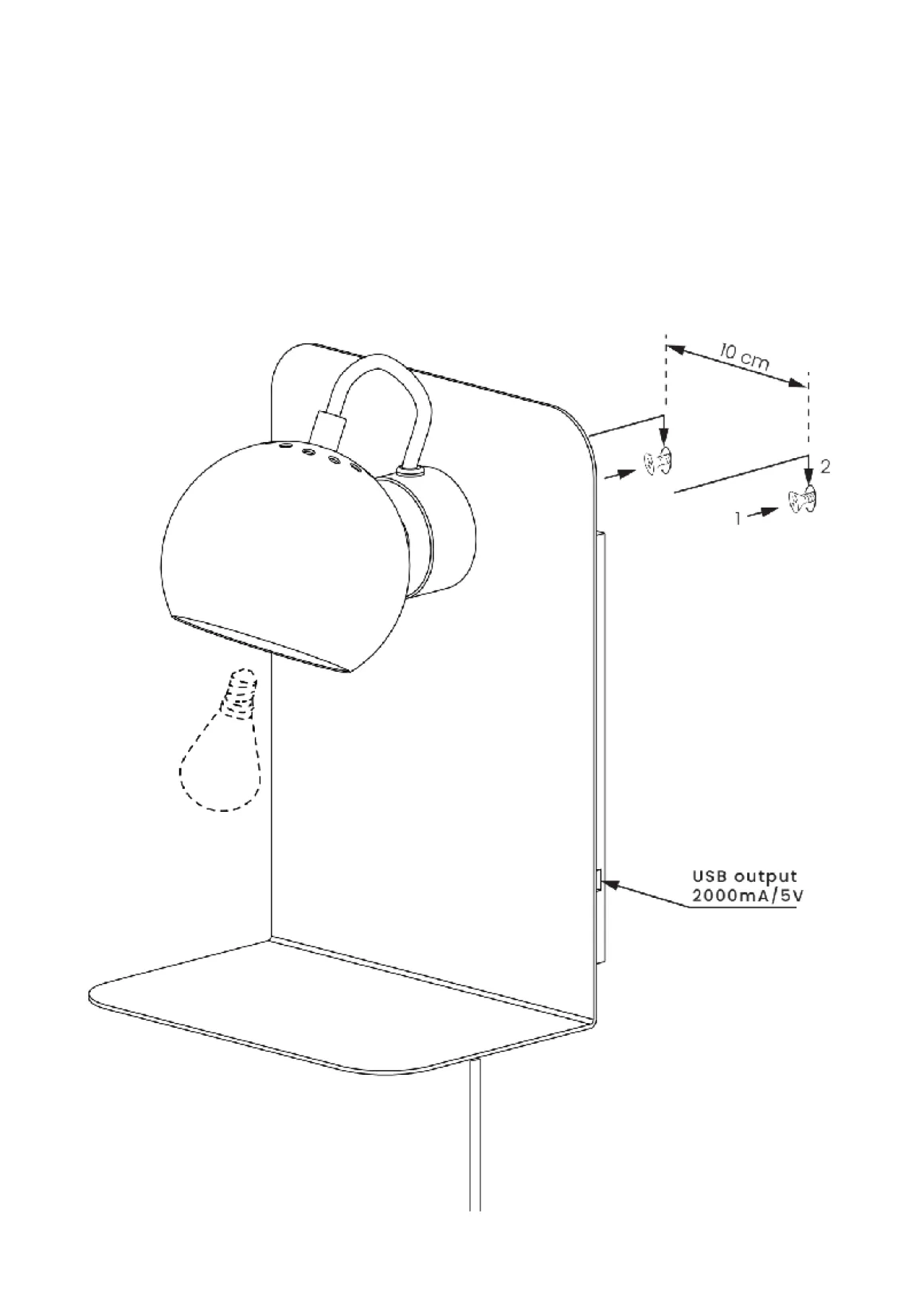 Ball vegglampe m/USB