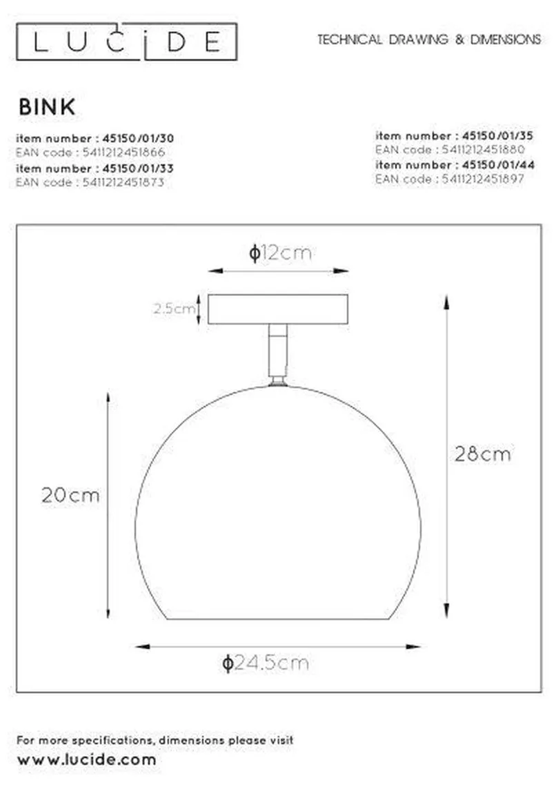 Bink taklampe 25 cm