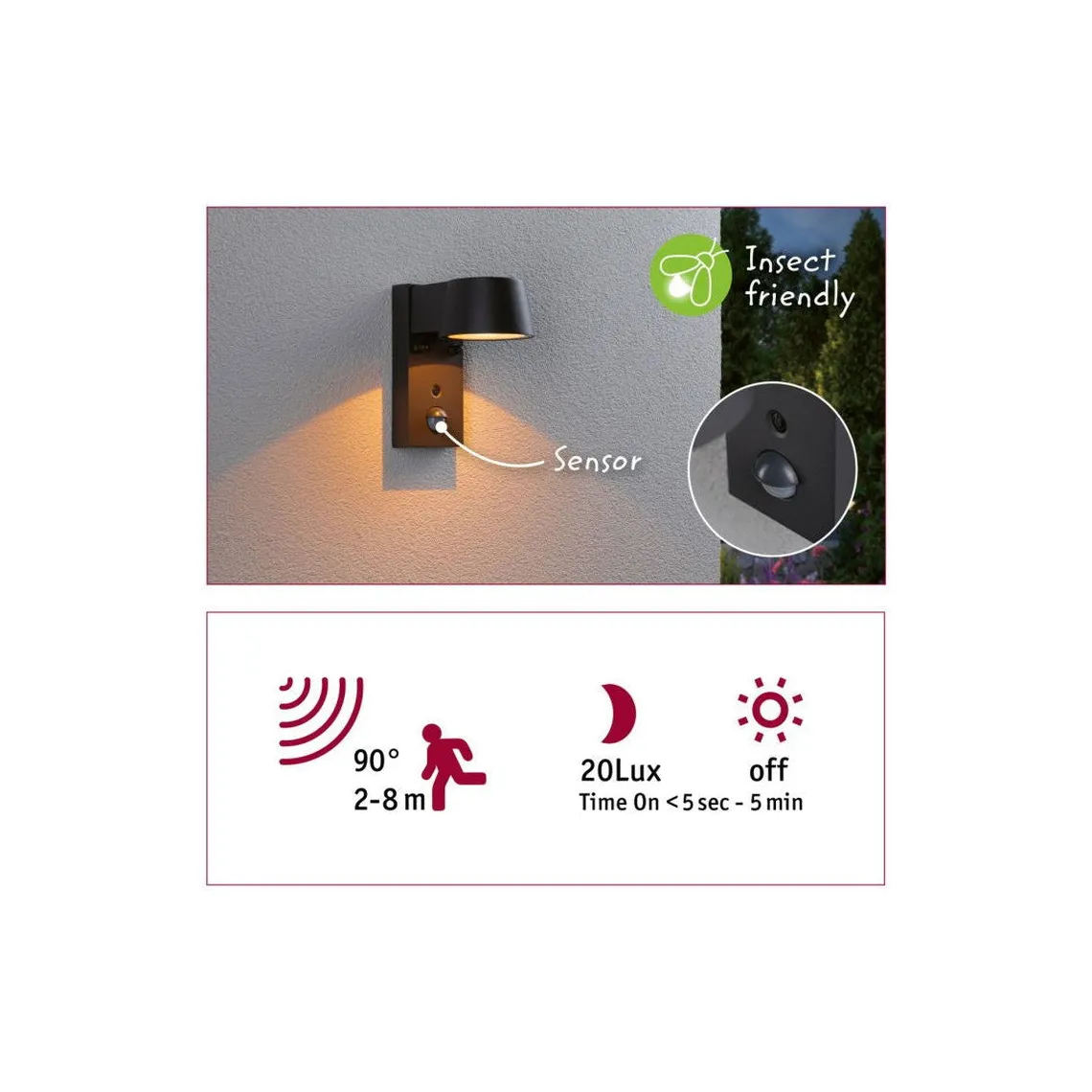 Capea vegglampe utendørs IP44 6W 2200/3000 Kelvin - Sensor