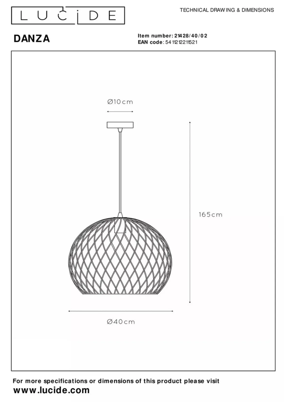 Danza takpendel 40 cm - Matt gull/messingfarget