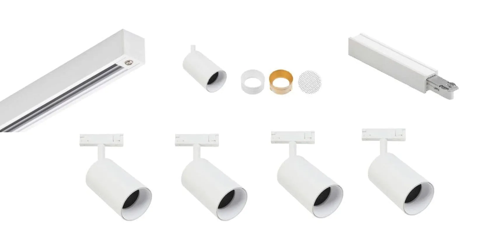 Designline Tube Pro komplett 1,9 meter spotskinne med 4 spotter GU10 - Hvit