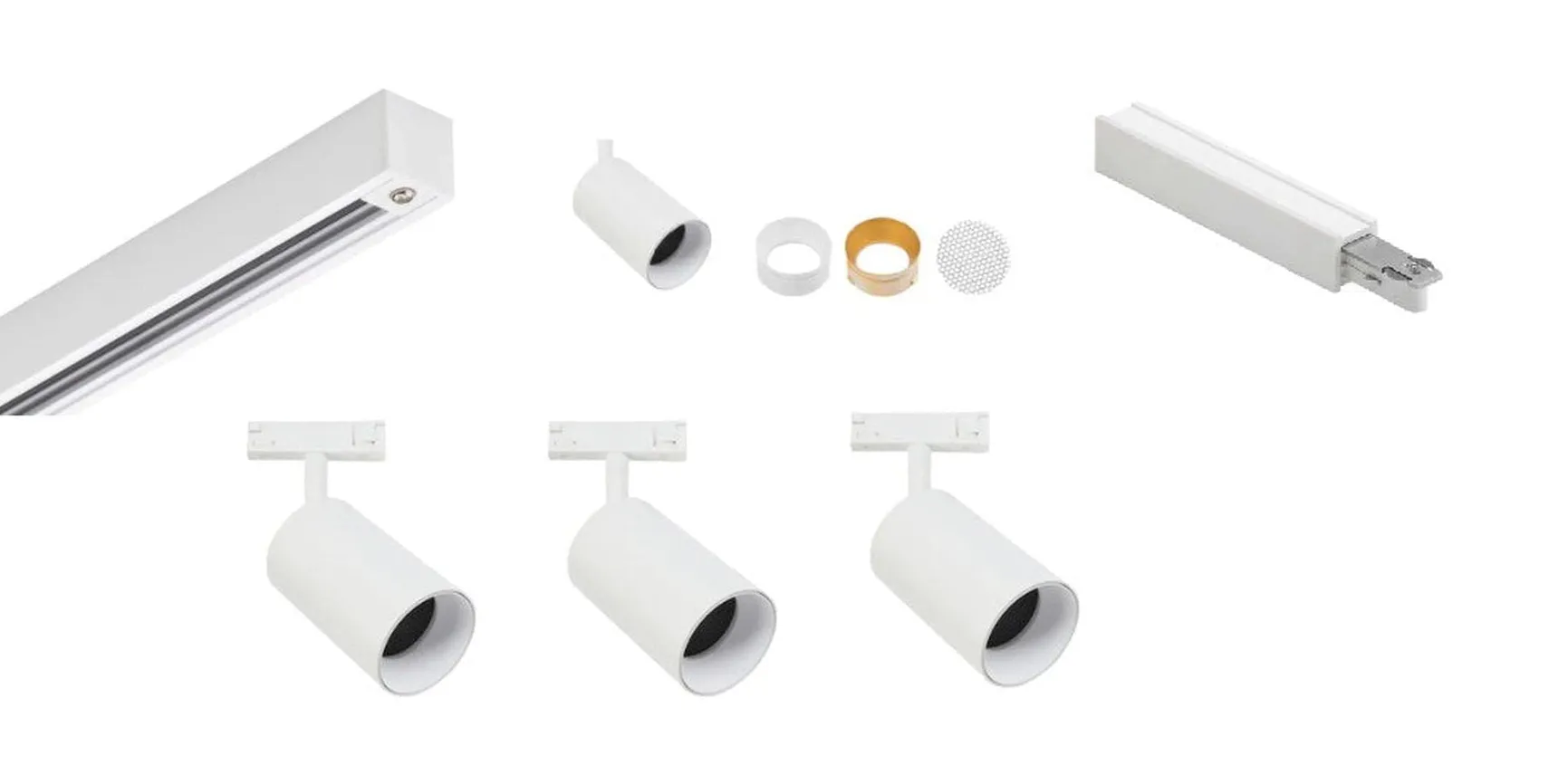 Designline Tube Pro komplett 1,9 meter spotskinne med 3 spotter GU10 - Hvit