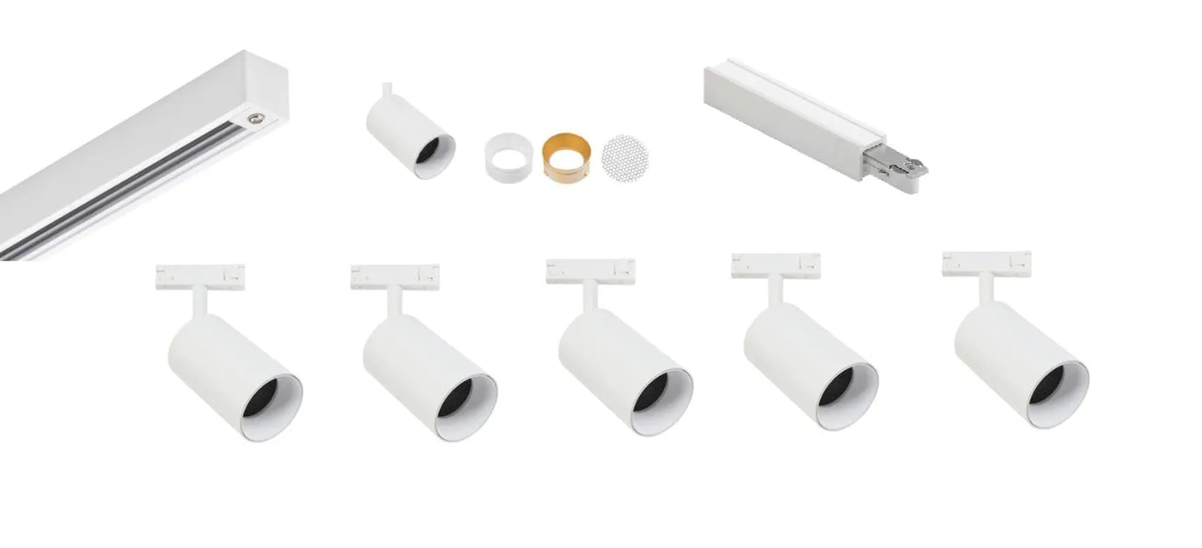 Designline Tube Pro komplett 1,9 meter spotskinne med 5 spotter GU10 - Hvit