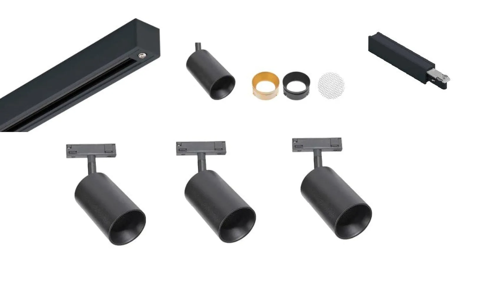 Designline Tube Pro komplett 1.9 meter spotskinne med 3 spotter GU10 - Svart