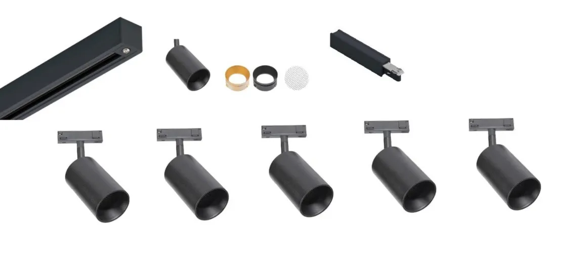 Designline Tube Pro komplett 1.9 meter spotskinne med 5 spotter GU10 - Svart