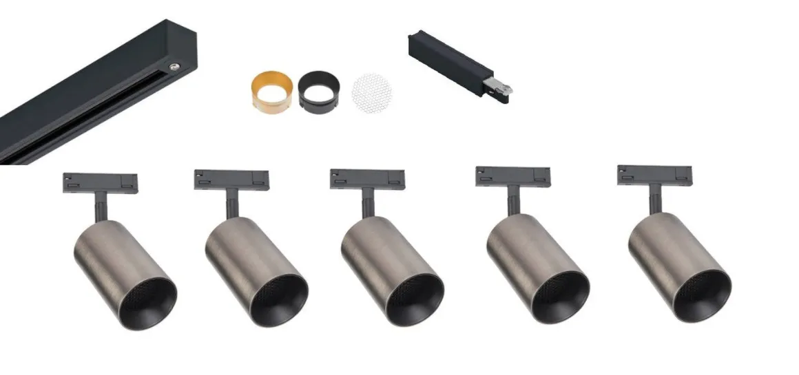 Designline Tube Pro komplett 1.9 meter spotskinne med 5 spotter GU10 - Svart/Titanium