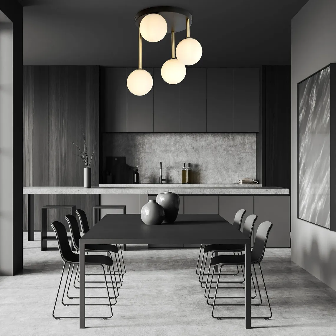 Dolce taklampe 4-lys - Svart/Opal/Gullfarget