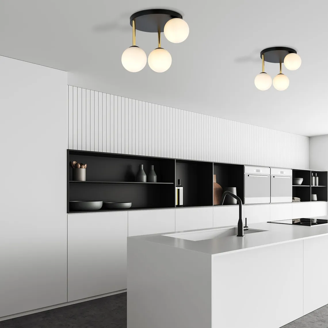 Dolce taklampe 3-lys - Svart/Opal/Gullfarget