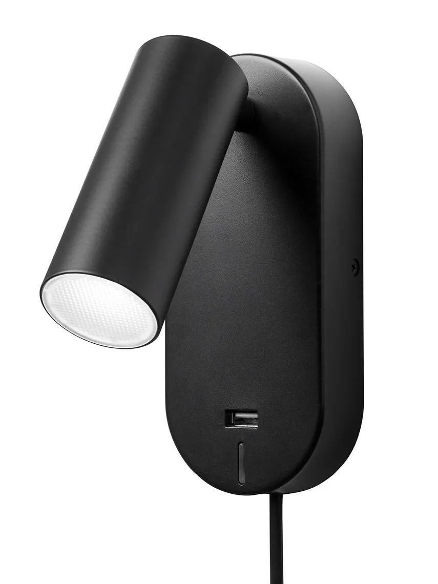 Ego vegglampe dimbar m/ USB - Svart