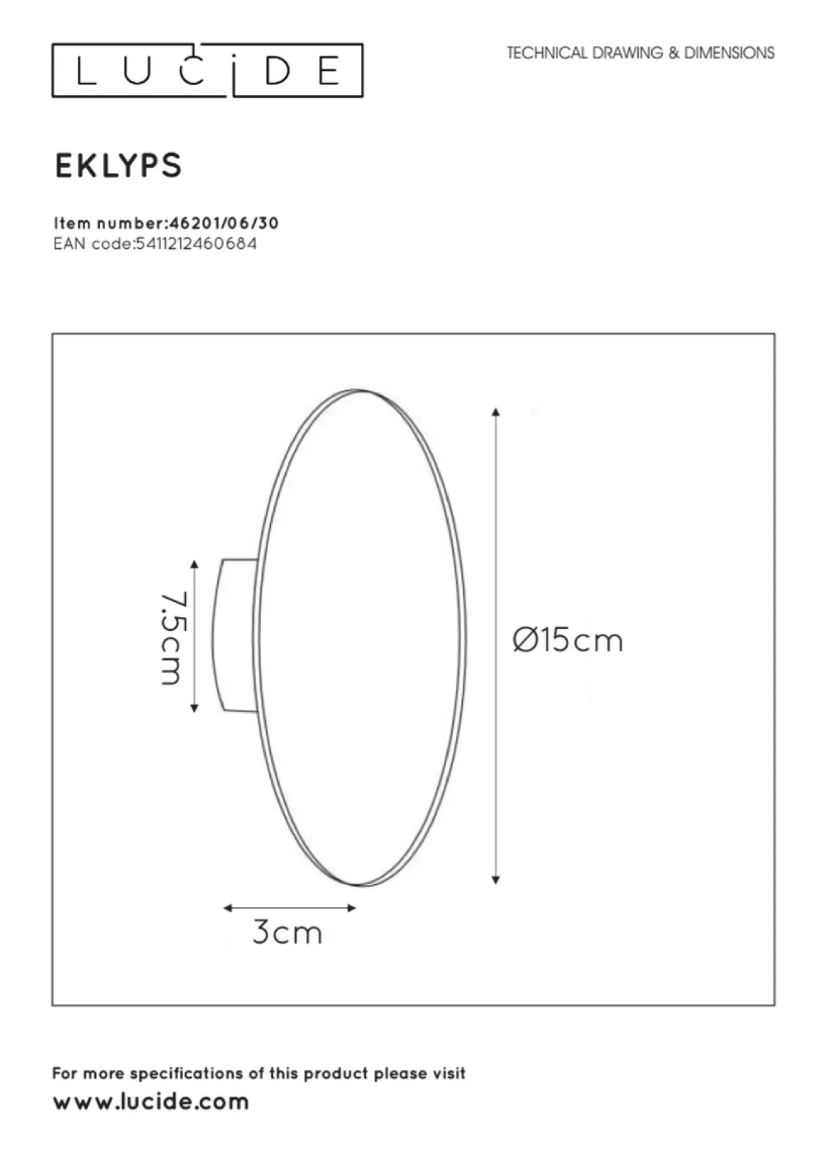 Eklyps vegglampe 15 cm