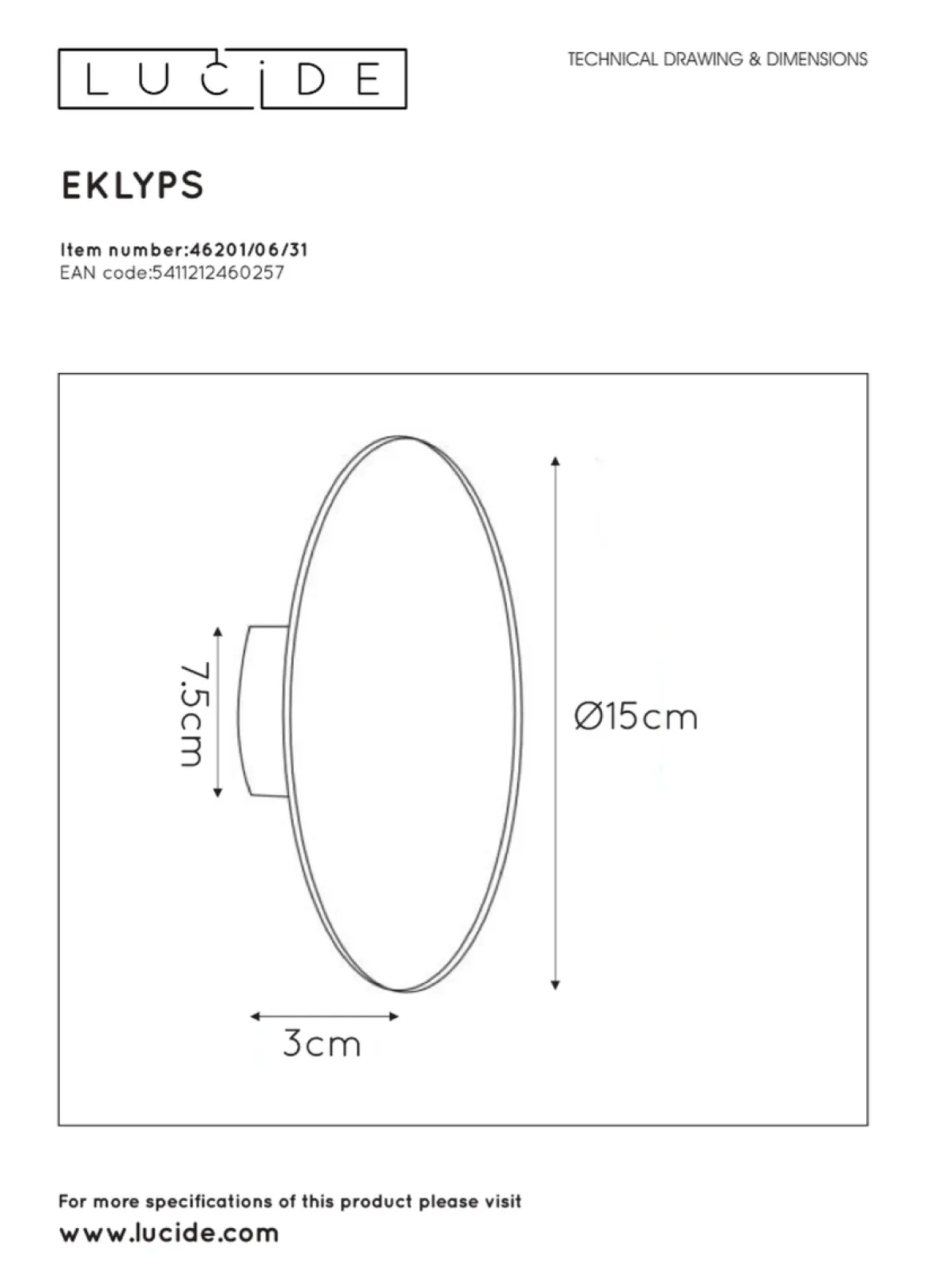 Eklyps vegglampe 15 cm