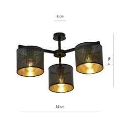 Jordan taklampe 55 cm 3-lys - Svart/Gullfarget