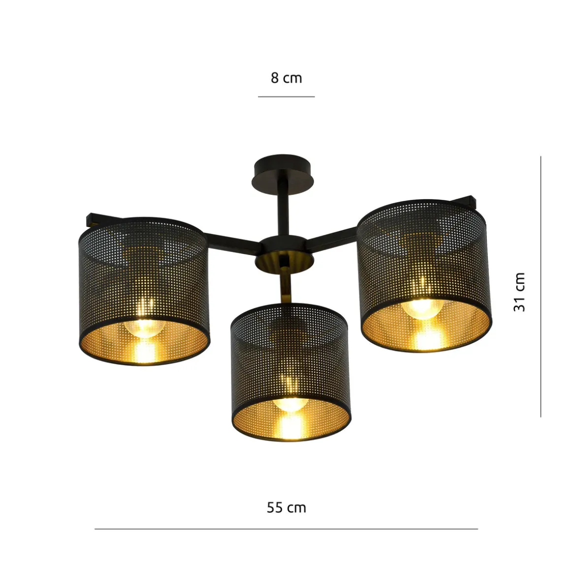 Jordan taklampe 55 cm 3-lys - Svart/Gullfarget