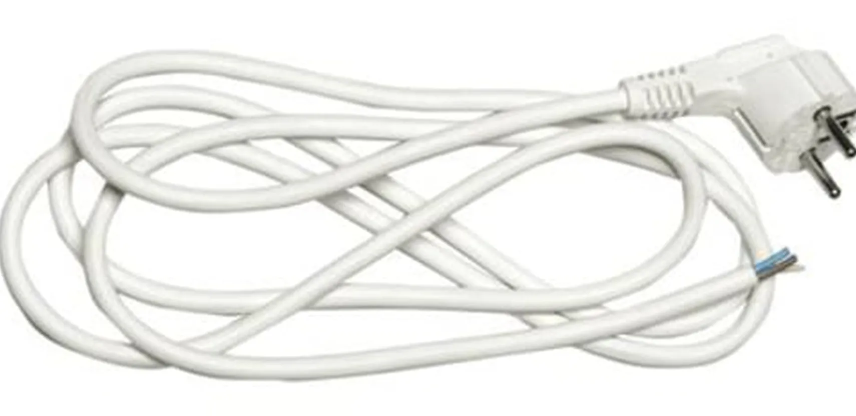Ledning med vinklet plugg 2 meter 3x1,5 mm jordet - Hvit