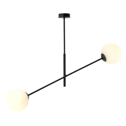Linear taklampe 2 lys - Svart/Opal glass