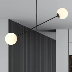 Linear taklampe 2 lys - Svart/Opal glass