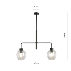 Lukka takpendel 2 lys- Svart/Klart glass