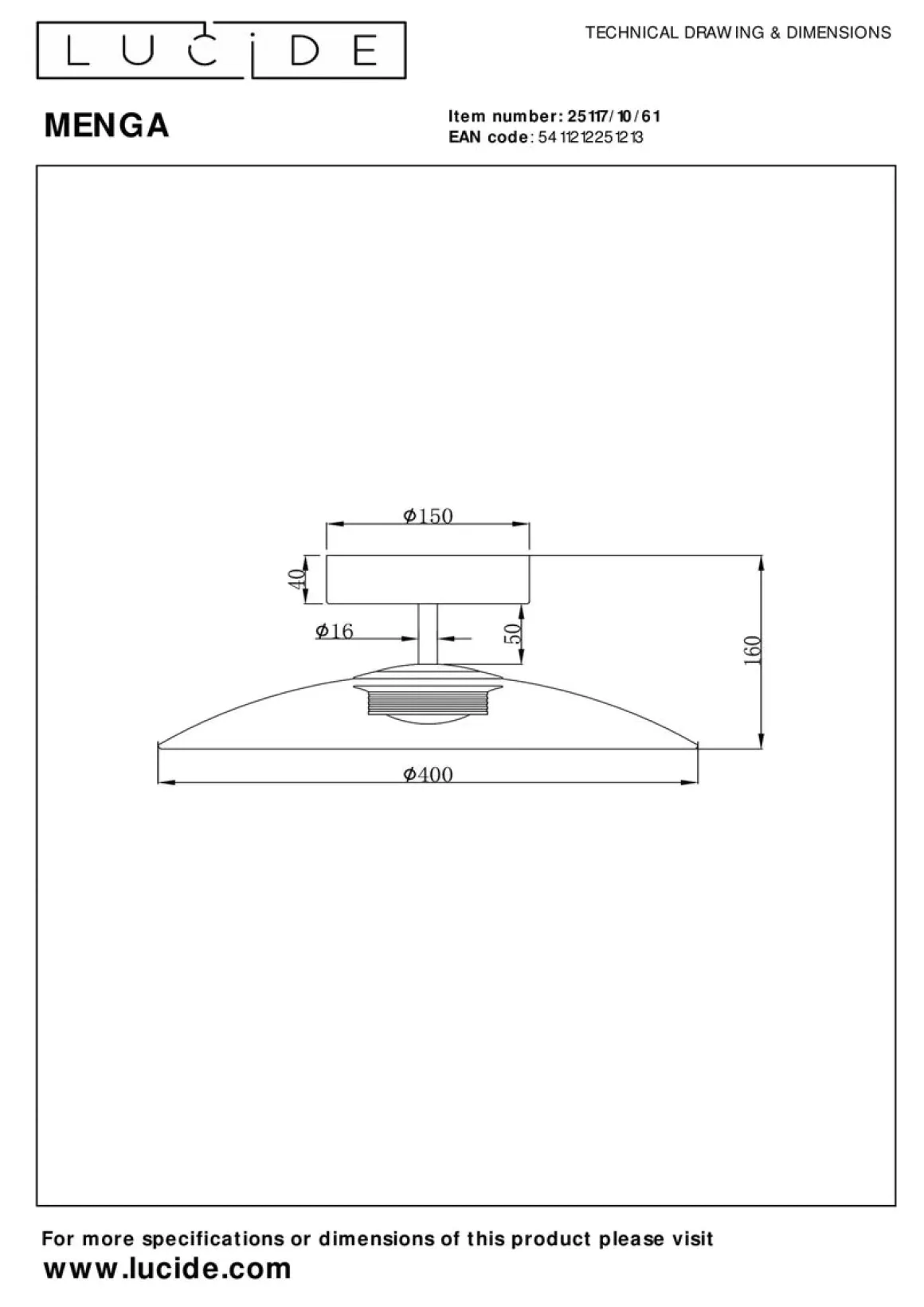Menga taklampe 40 cm 11W 2700 Kelvin - Dimbar