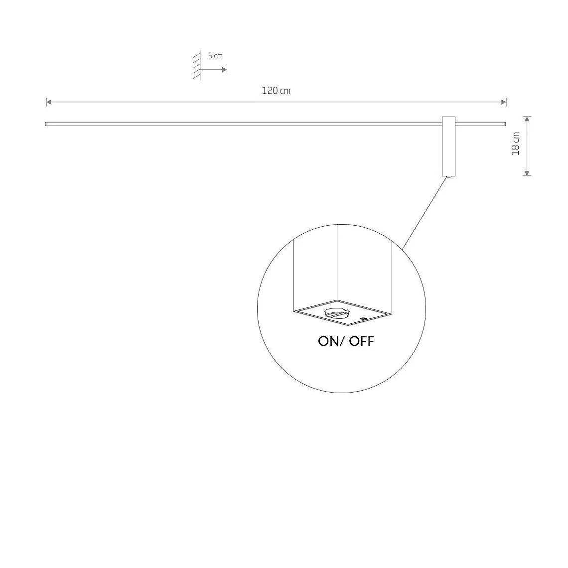 Motive vegglampe large 120 cm 17W 3000K - Svart