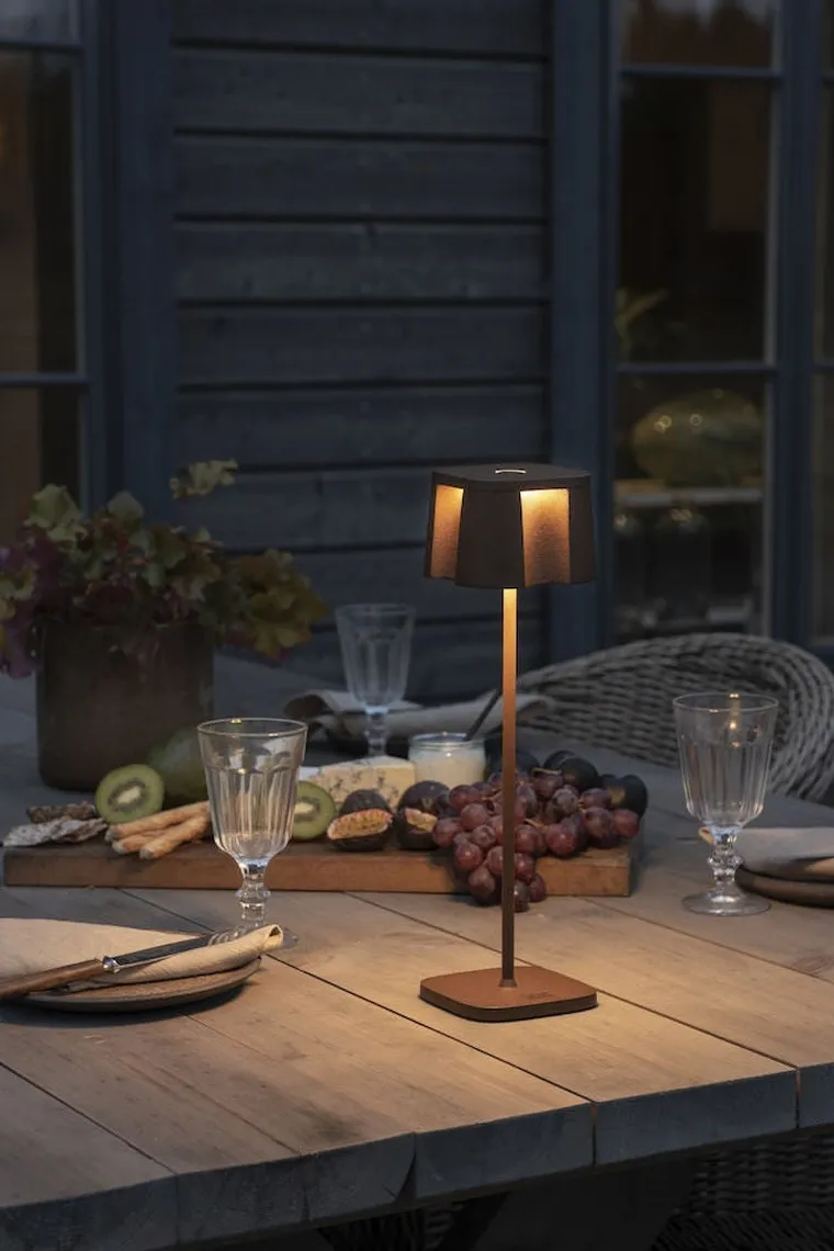 Nice bordlampe 36 cm IP54 oppladbar USB - Rustfarget