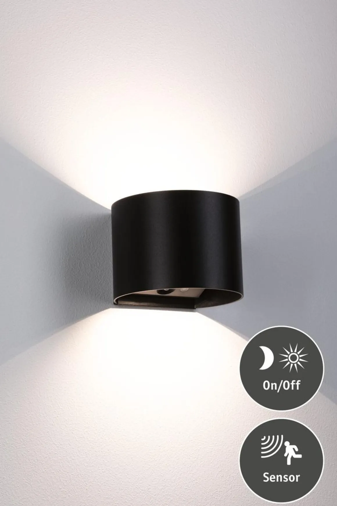 Nyara rund oppladbar vegglampe opp/ned lys med sensor