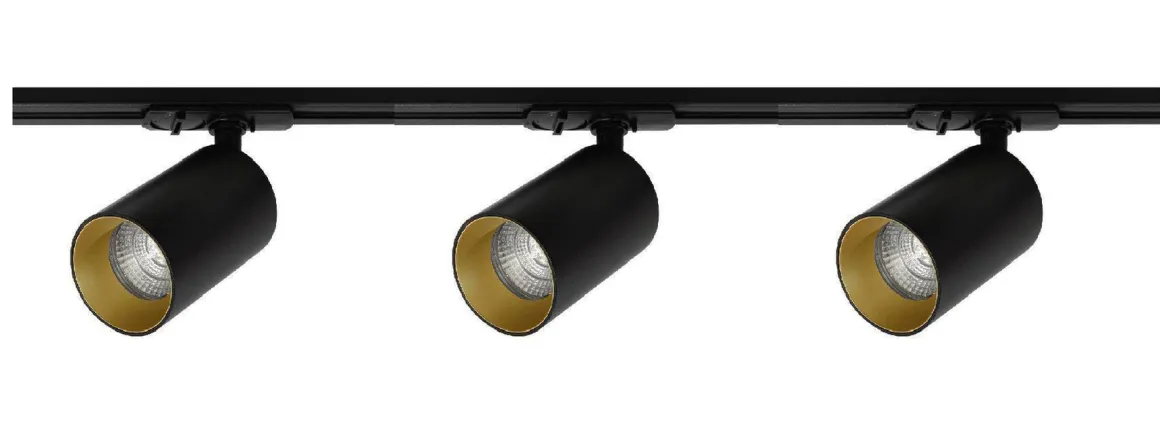 Oz spotskinne 3 spotter 1 meter - Svart/Gull