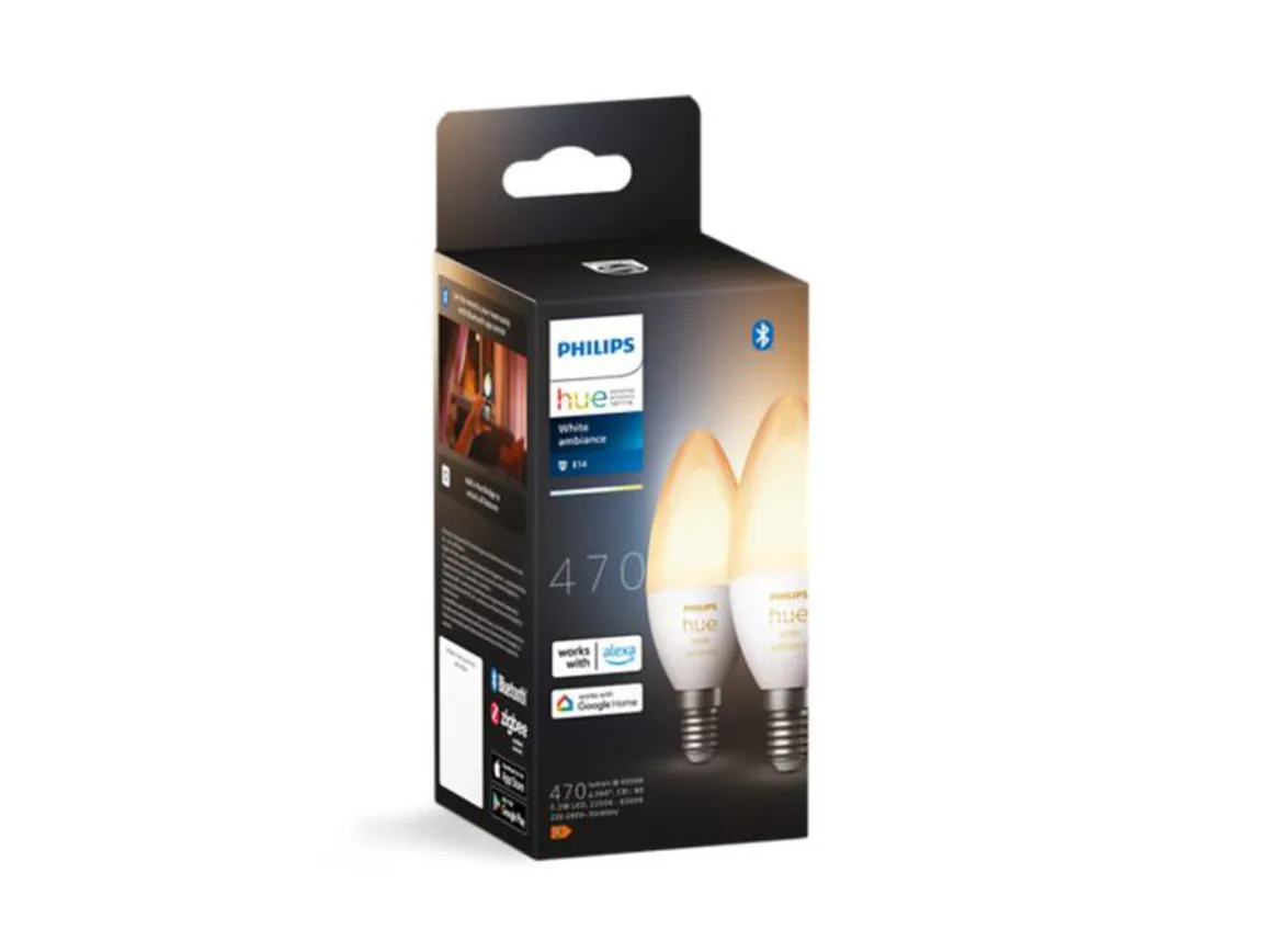 Philips Hue B39 E14 lyspære 5,2W 2200-6500K White Ambiance - 2 pakning