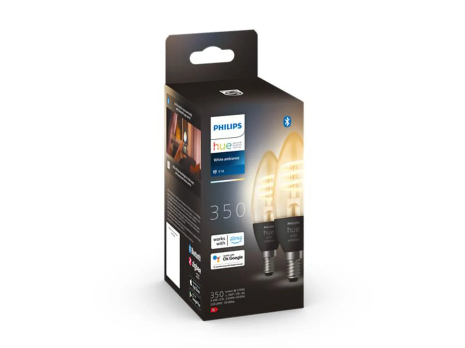 Philips Hue E14 lyspære 4,6W 2200-4500K - 2 pakning