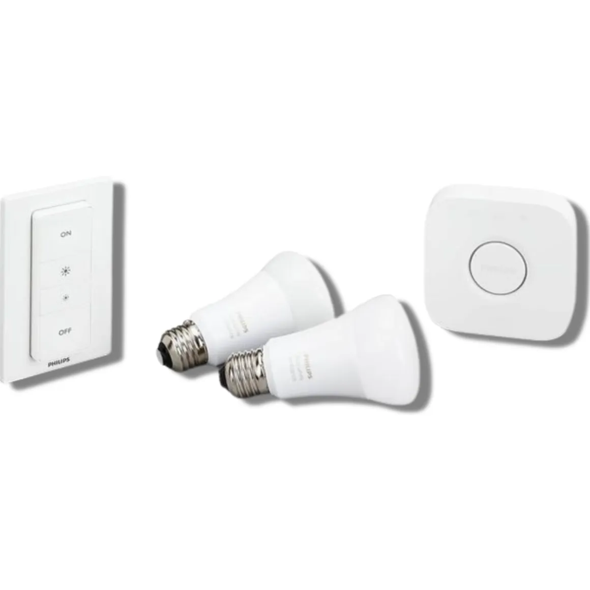 Philips Hue startsett E27 2 lyspærer, bryter og bridge - White ambiance