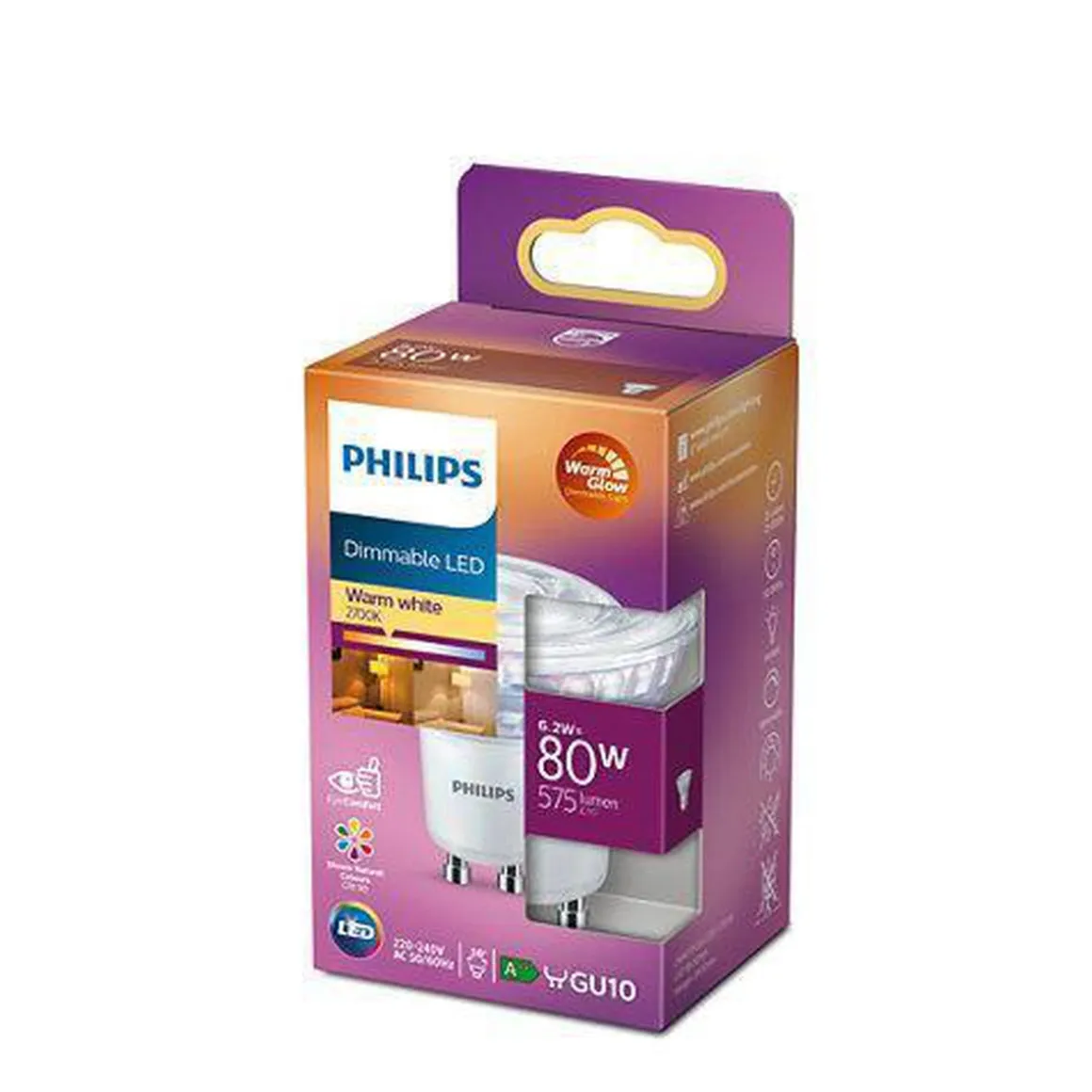 Philips 6,2W (80W), warmglow dimbar GU10 LED RA90
