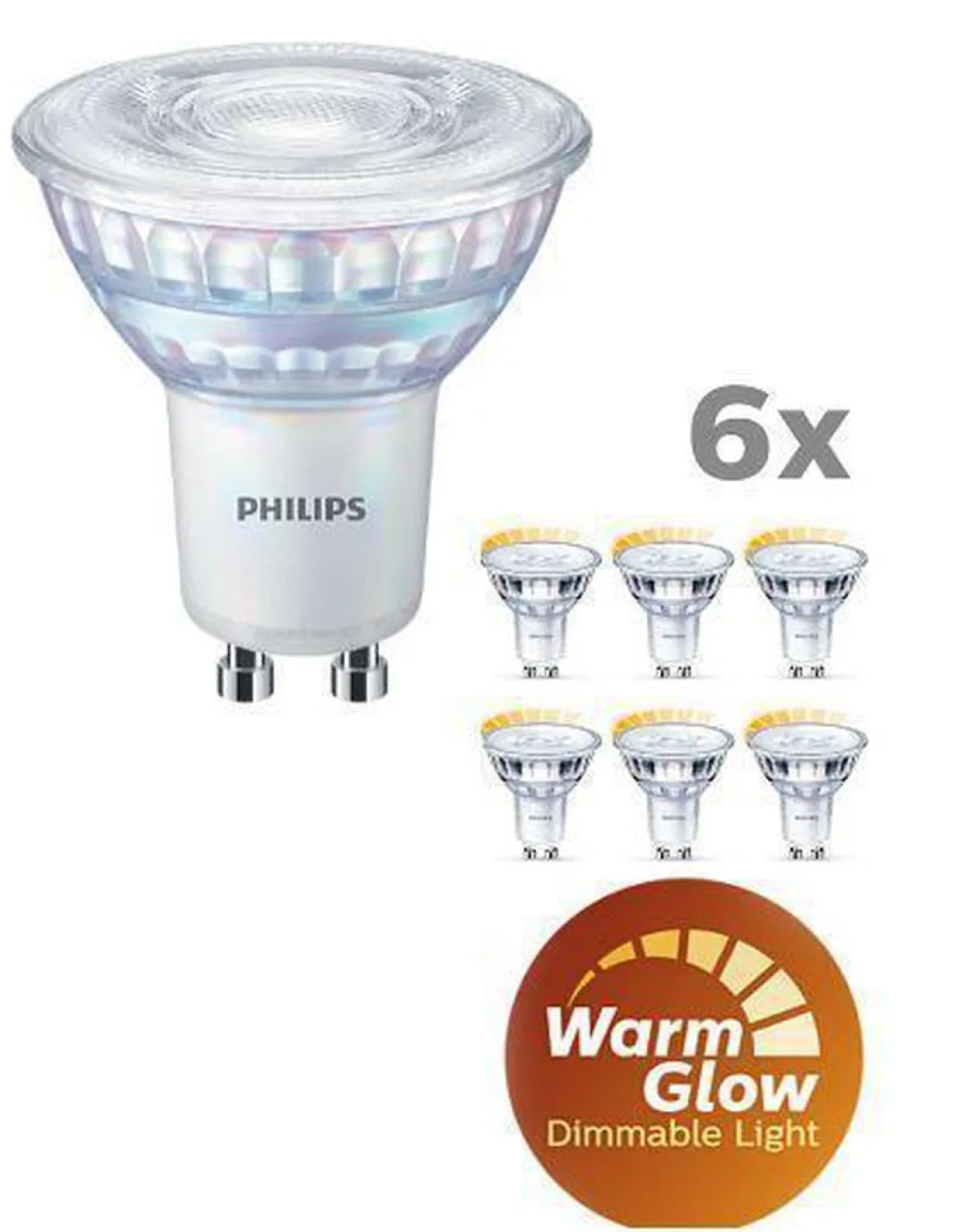 Philips 3,8W (50W), warmglow dimbar GU10 LED RA90, 6 pakning
