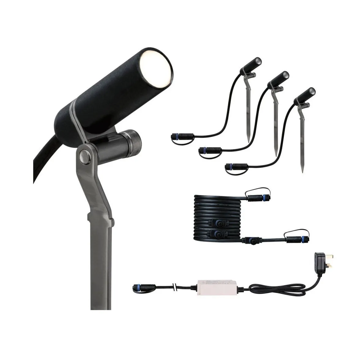 Plug & Shine Platini spot med spyd 2W 3000 Kelvin IP65 - 3 pakning med strømforsyning