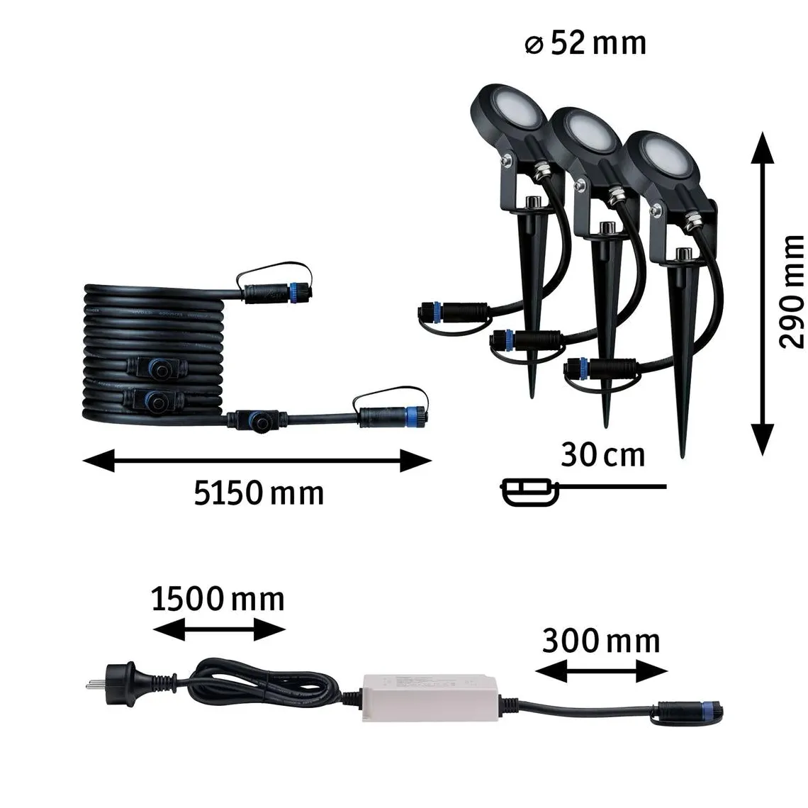 Plug & Shine Sting spot med spyd 6,4W 3000 Kelvin IP67 - 3 pakning startsett
