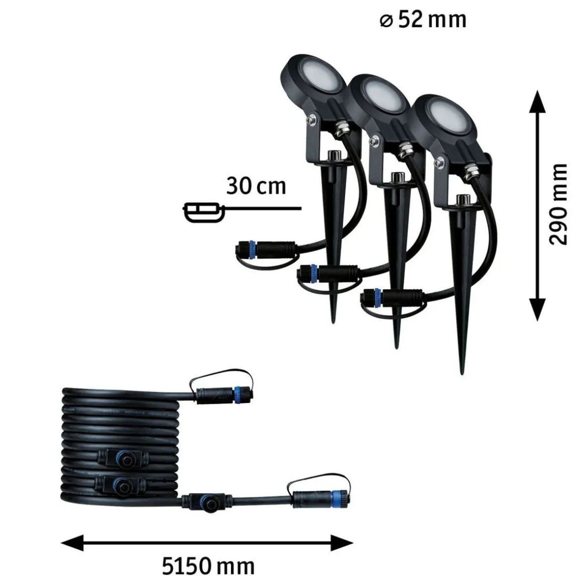 Plug & Shine Sting spot med spyd 6,4W 3000 Kelvin IP67 - 3 pakning utbyggingssett