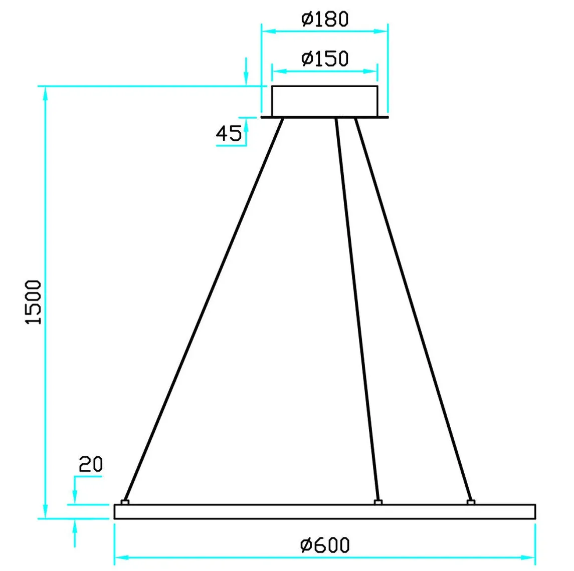 Ringo 60 cm takpendel 16W 2700 Kelvin RA90 dimbar - Svart