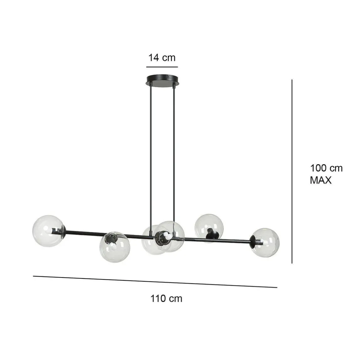 Rossi takpendel 6 lys - Svart/Klart glass