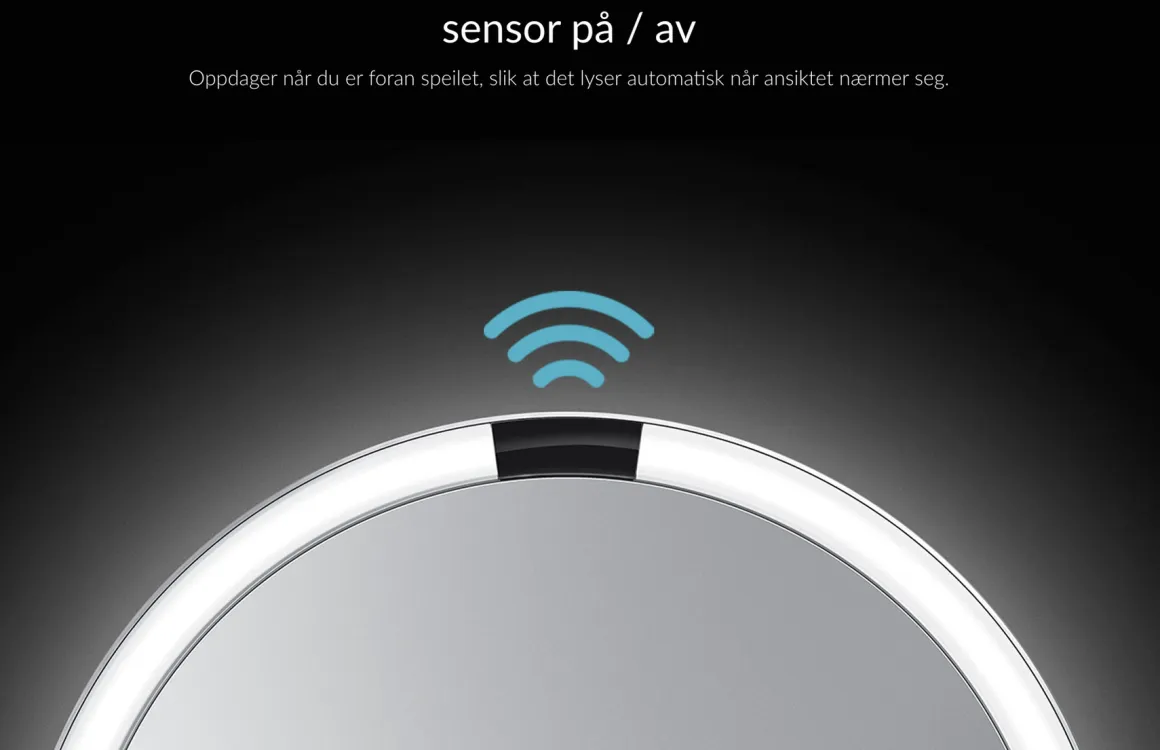 Simplehuman sminkespeil med lys, sensor og høyttaler